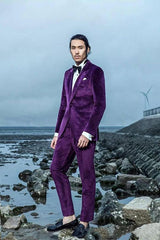 Velvet Mens Suits for Prom Peak Lapel Wedding Tuxedo for Groom-showprettydress