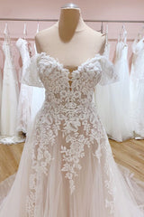 Vintage Long A-Line Off-the-Shoulder Sweetheart Backless Tulle Wedding Dress-showprettydress