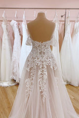 Vintage Long A-Line Off-the-Shoulder Sweetheart Backless Tulle Wedding Dress-showprettydress