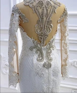 Vintage Long Sleeve Appliques Lace Beading Sequins Mermaid Wedding Dress-showprettydress