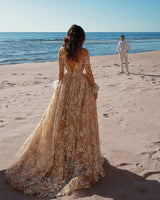 Vintage Long Sleeve Lace Wedding Dress Mermaid Tulle Bridal Gowns-showprettydress