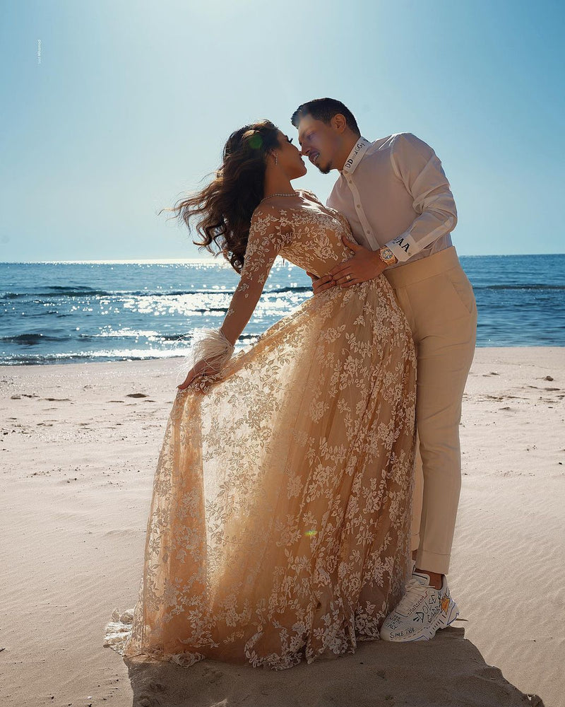 Vintage Long Sleeve Lace Wedding Dress Mermaid Tulle Bridal Gowns-showprettydress