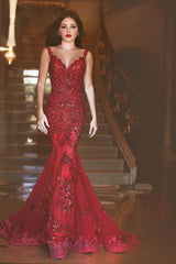 Vintage Ruby Hottest Crystal Trumpet Spaghetti Strap Tulle Long Formal Occasion Dress-showprettydress