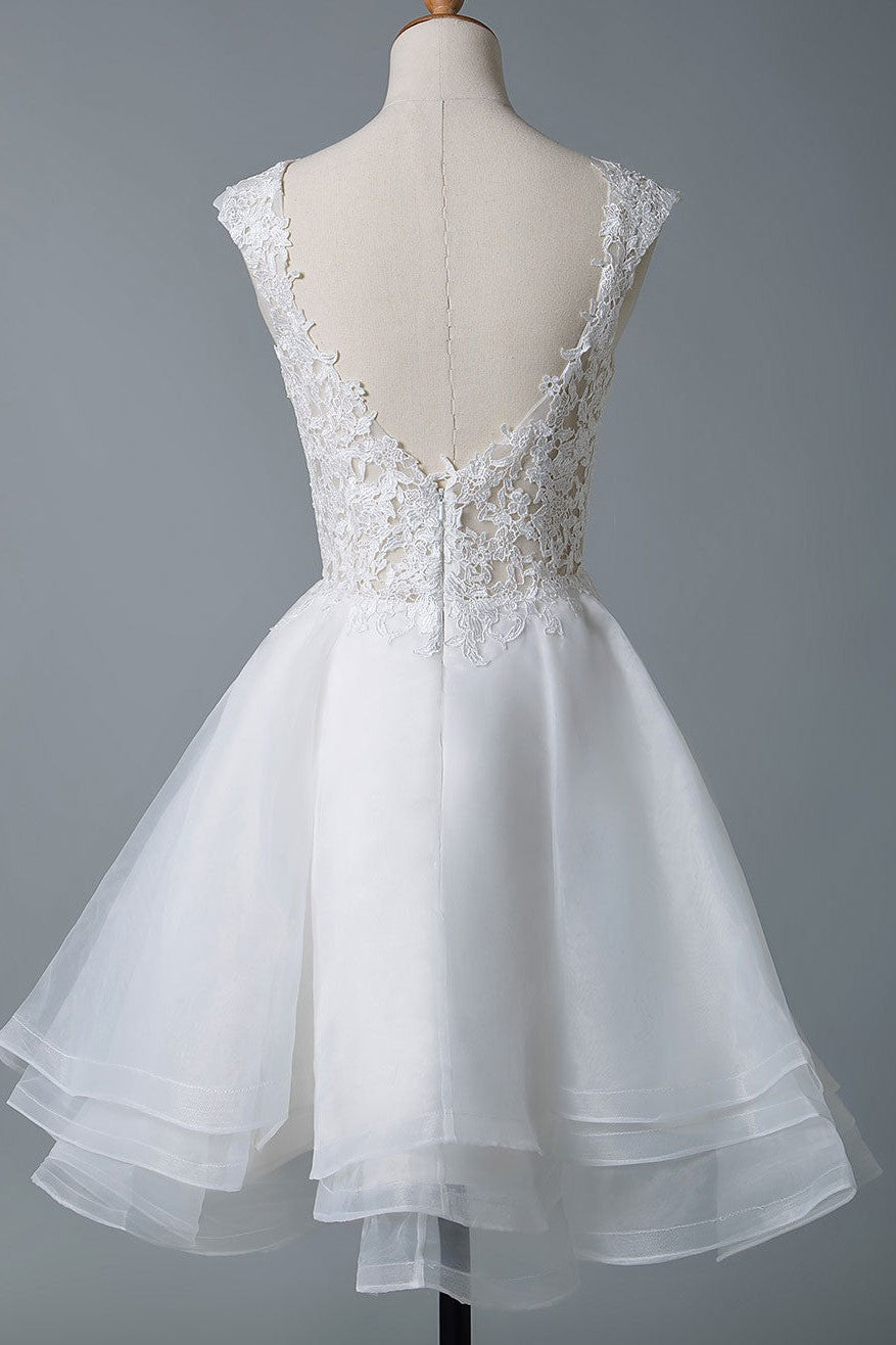 Wedding Dresses A-line Jewel Neck Sleeveless Tulle Short Bridal Dress-Showprettydress