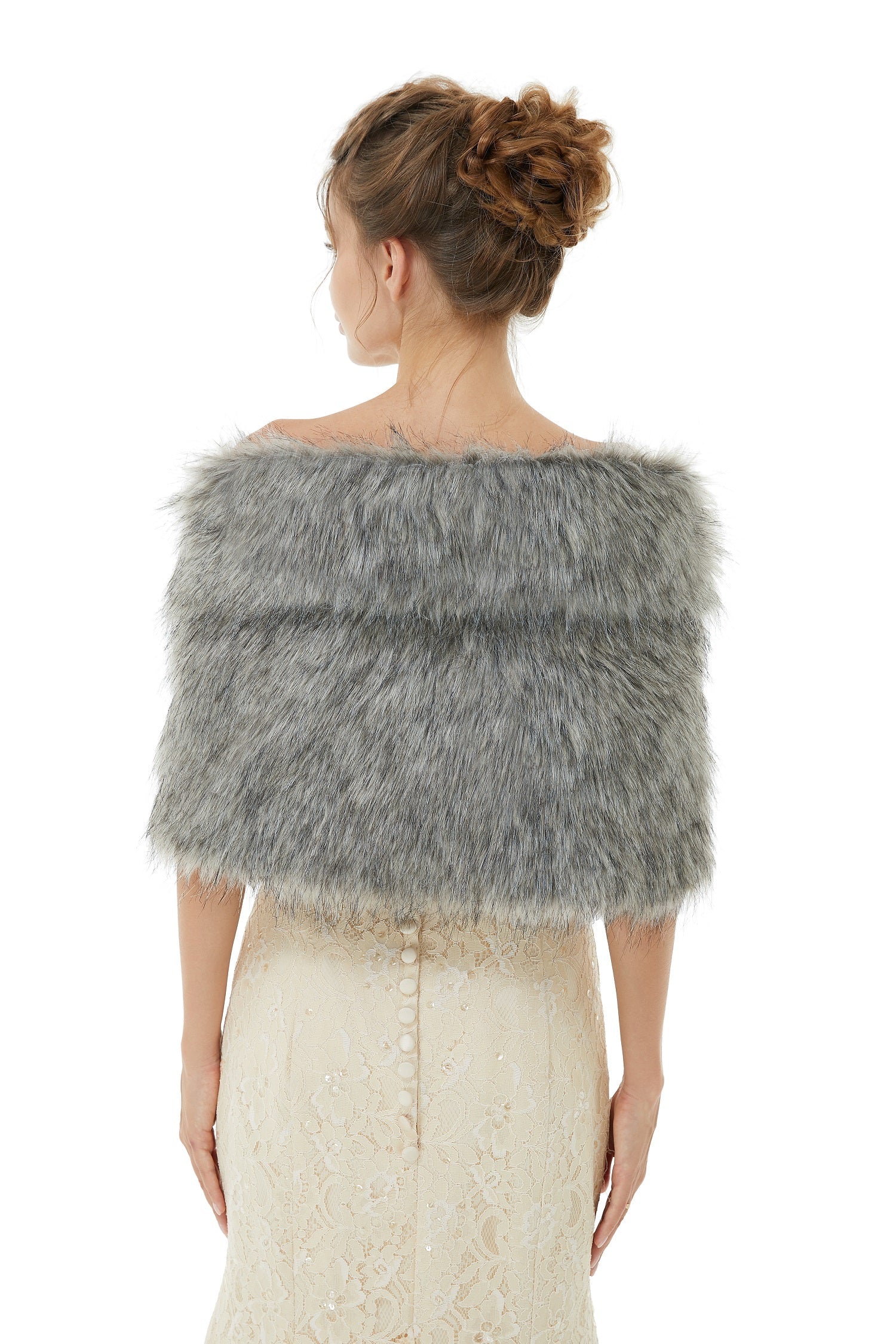 Wedding Wrap Faux Fur Sleeveless Open Front Bridal Shawl-showprettydress