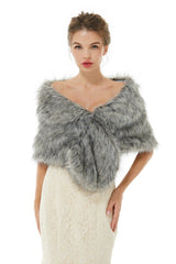 Wedding Wrap Faux Fur Sleeveless Open Front Bridal Shawl-showprettydress