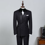 Well-cut All Black Double Breasted Bespoke Wedding Suit For Grooms-showprettydress