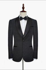 Well-cut Black Jacquard Wedding Tuxedo for Men Shawl Lapel Silk One Button Wedding Suits-showprettydress