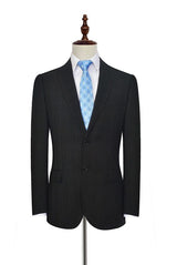 Well-cut Peak Lapel Plaid Two Button Black Mens Suits for Business-showprettydress