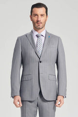 Well-cut Stripes Grey Suits Two Buttons Peak Lapel Business Mens Suits-showprettydress