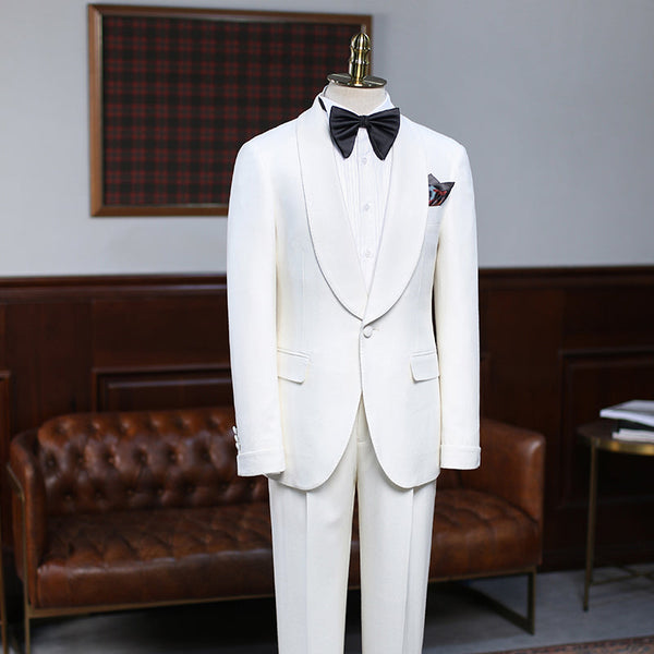 Well-cut White Two-pieces Slim Fit Custom Wedding Suit For Grooms-showprettydress