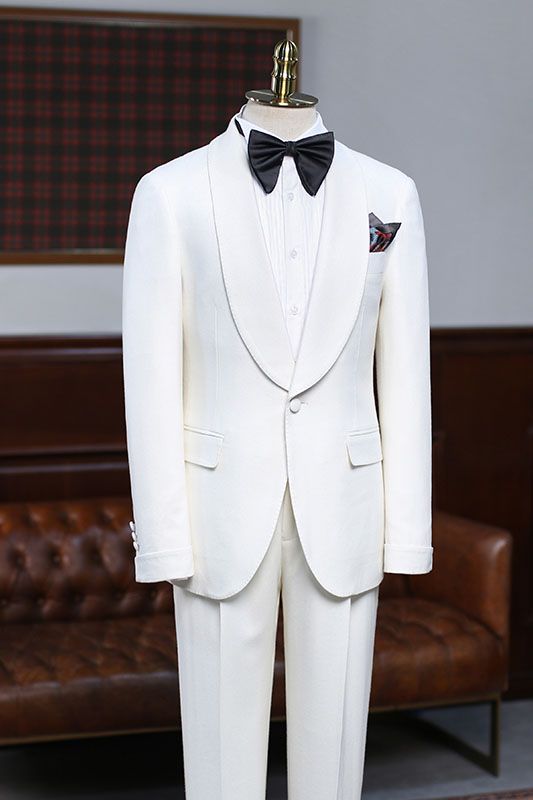 Well-cut White Two-pieces Slim Fit Custom Wedding Suit For Grooms-showprettydress