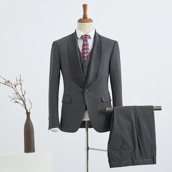 Well-fitted Dark Gray Three-pieces slim fit wedding suit for Marriage-showprettydress