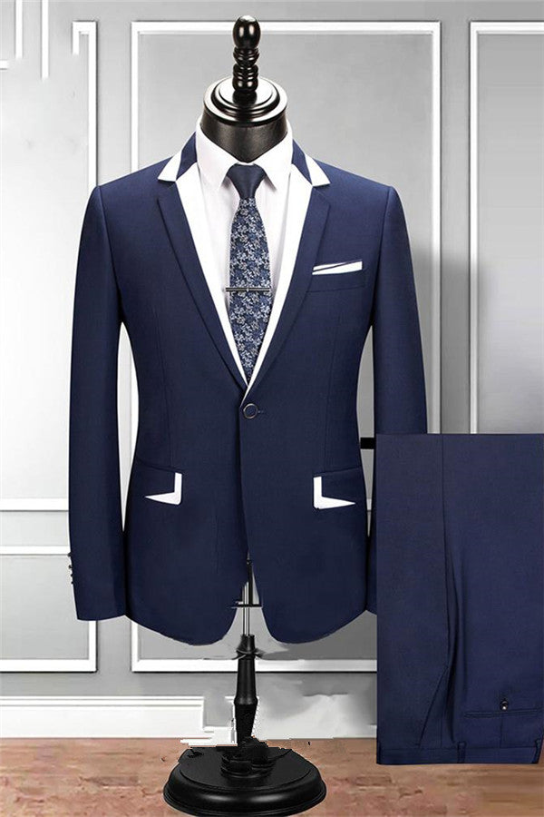 Weston Navy Blue Notched Lapel 2 Pieces Tuxedo Mens' Suis for Groomsman-showprettydress