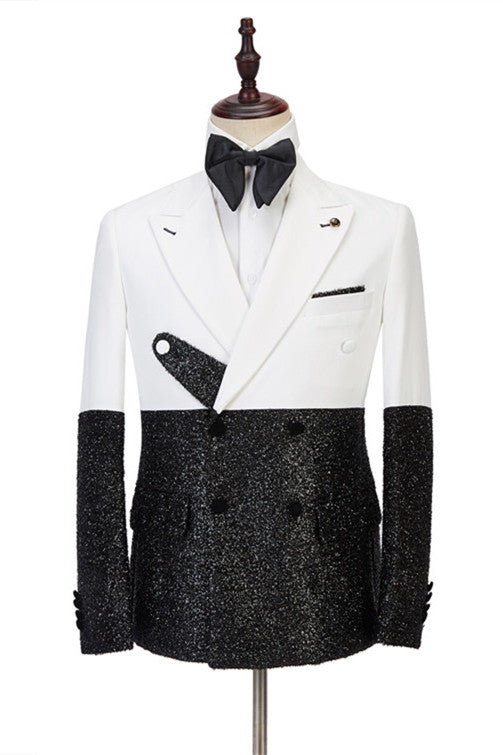 White and Sparkle Double Breasted Fashion Slim Fit Prom Men Suits Online-showprettydress