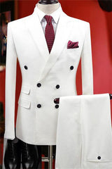 White Bouble Breast Wedding Dress Suits Men Groom Tuxedos with Two-pieces-showprettydress