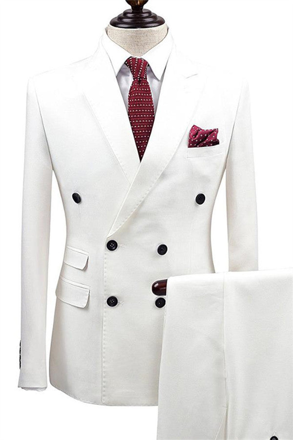 White Bouble Breast Wedding Dress Suits Men Groom Tuxedos with Two-pieces-showprettydress