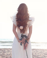 White Chiffon Ruffless Sleeves V neck Summer Beach Wedding Dress-showprettydress