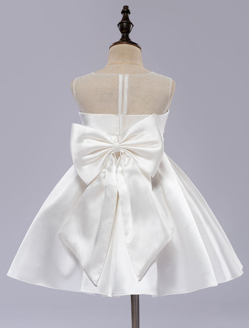 White flower girl dress Tutu Toddlers Short Satin Pageant Dinner Dress-showprettydress
