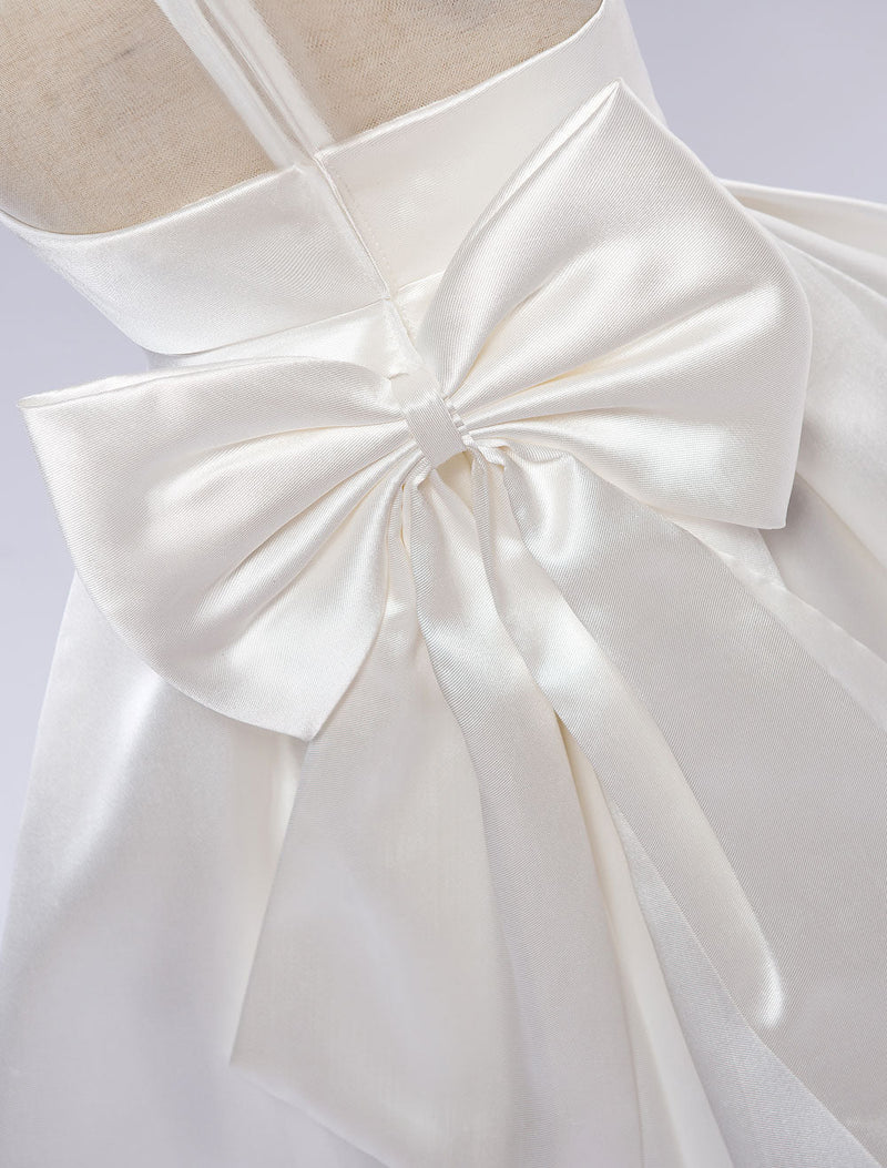 White flower girl dress Tutu Toddlers Short Satin Pageant Dinner Dress-showprettydress
