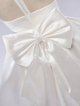 White flower girl dress Tutu Toddlers Short Satin Pageant Dinner Dress-showprettydress