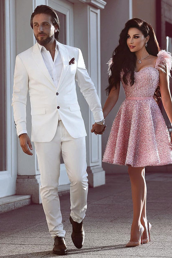 White Groom Tuxedos Glamorous Wedding Suits for Men 2 Pieces-showprettydress