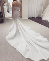White Illusion neck White Sleeveless Mermaid Wedding Dress with Overskirt-showprettydress