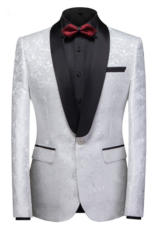 White Jacquard One Buttons Wedding Men Suits-showprettydress