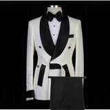 White Jacquard Shawl Lapel Fashion Men Suits for Wedding-showprettydress