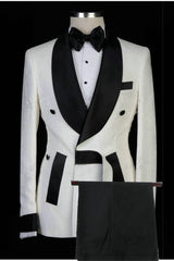 White Jacquard Shawl Lapel Fashion Men Suits for Wedding-showprettydress
