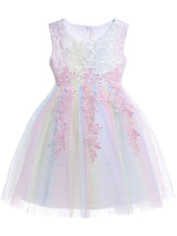 White Jewel Neck Cotton Sleeveless Short A-Line Embroidered flower girl dresses-showprettydress