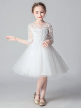 White Jewel Neck Cut Out Formal Kids Pageant flower girl dresses-showprettydress