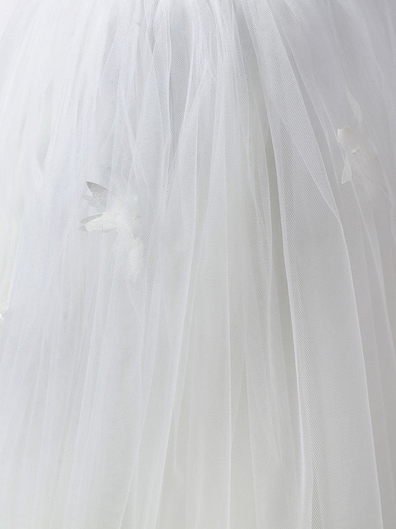 White Jewel Neck Short Sleeves Flowers Embellishment Tulle Lace Kids Social Party Dresses-showprettydress