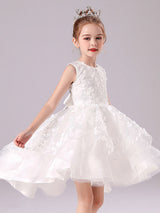 White Jewel Neck Sleeveless Bows Formal Kids Pageant flower girl dresses-showprettydress