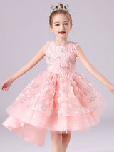 White Jewel Neck Sleeveless Bows Formal Kids Pageant flower girl dresses-showprettydress