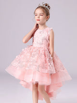 White Jewel Neck Sleeveless Bows Formal Kids Pageant flower girl dresses-showprettydress