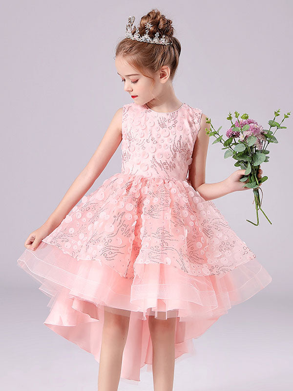 White Jewel Neck Sleeveless Bows Formal Kids Pageant flower girl dresses-showprettydress