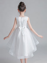 White Jewel Neck Sleeveless Bows Kids Party Dresses Short Princess Dress-showprettydress