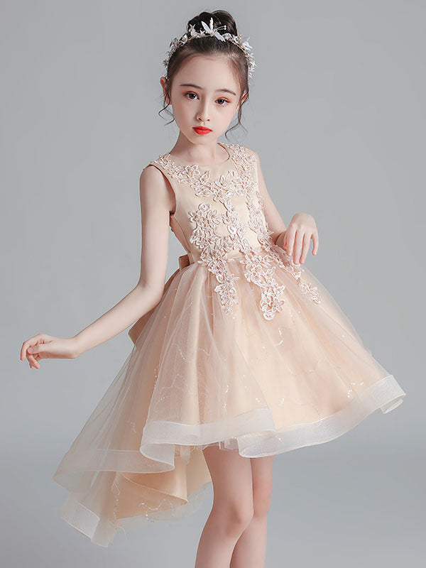 White Jewel Neck Sleeveless Bows Kids Party Dresses Short Princess Dress-showprettydress