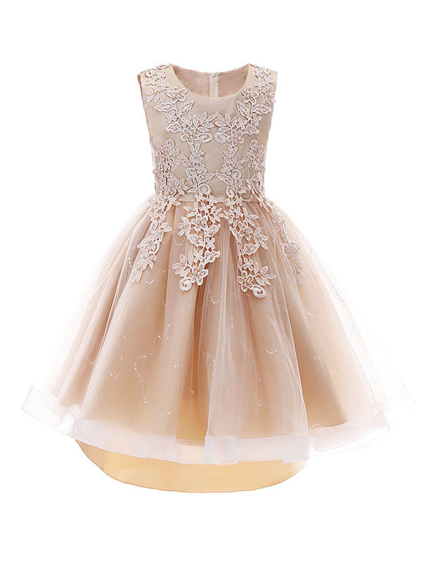 White Jewel Neck Sleeveless Bows Kids Party Dresses Short Princess Dress-showprettydress