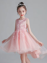 White Jewel Neck Sleeveless Bows Kids Party Dresses Short Princess Dress-showprettydress