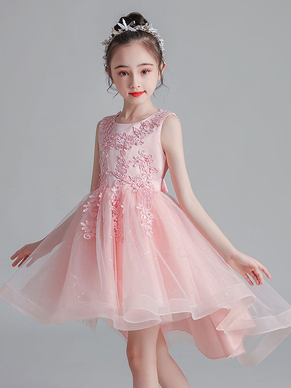 White Jewel Neck Sleeveless Bows Kids Party Dresses Short Princess Dress-showprettydress