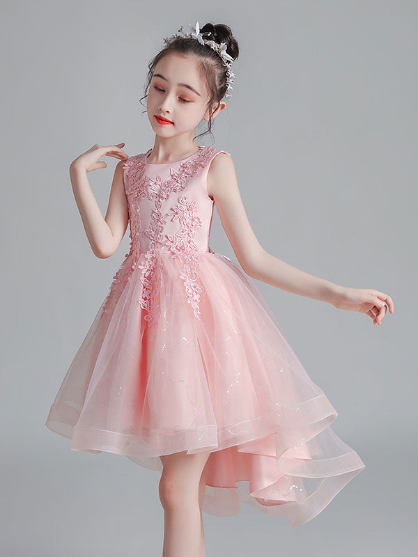 White Jewel Neck Sleeveless Bows Kids Party Dresses Short Princess Dress-showprettydress
