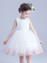 White Jewel Neck Sleeveless Bows Kids Social Party Dresses-showprettydress