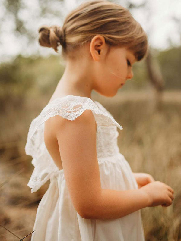 White Jewel Neck Sleeveless Lace Kids Social Party Dresses-showprettydress