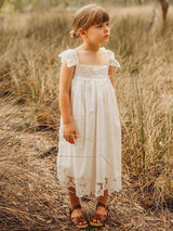 White Jewel Neck Sleeveless Lace Kids Social Party Dresses-showprettydress