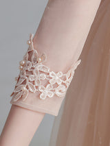 White Jewel Neck Sleeves Tulle Polyester Cotton Lace Embroidered Kids Party Dresses-showprettydress