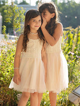 White Jewel Neck Tulle Sleeveless Short A-Line Bows Kids Party Dresses-showprettydress