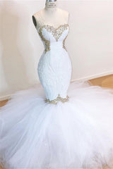 White Lace Mermaid Sweetheart Simple Wedding Dresses for Sale-showprettydress