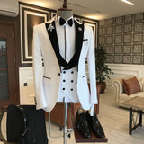 White Mixed Black Peaked Lapel One Button Slim Fit Prom Men Suit-showprettydress